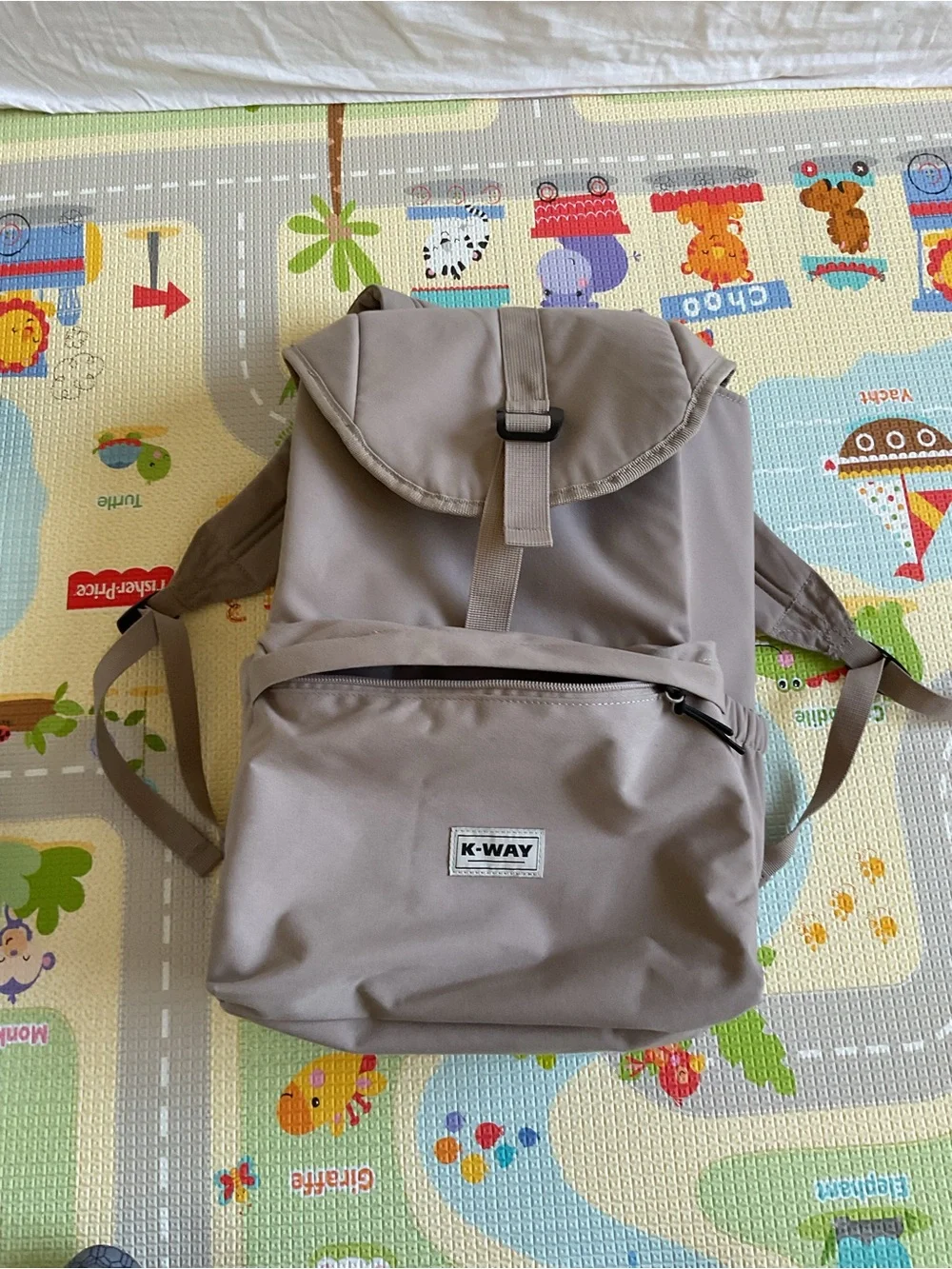 K-Way Beige  Backpack with Front Zip Pocket easily unisex
